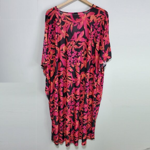 N NATORI Printed Silky Jersey Caftan Cover-Up Tropical Raspberry Multi Womens XL - Picture 5 of 9